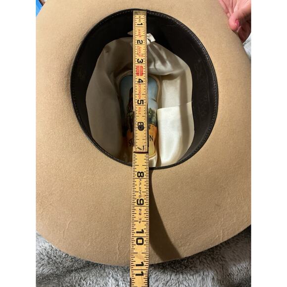 VTG Stetson 4X Western Cowboy Hat Tan Fur Felt Rancher Style USA Braided Buckle - Picture 13 of 16